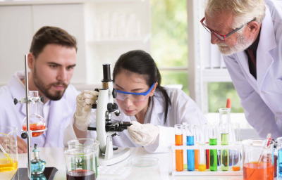 researchers working in the lab