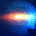 Futuristic artificial intelligence face technology background