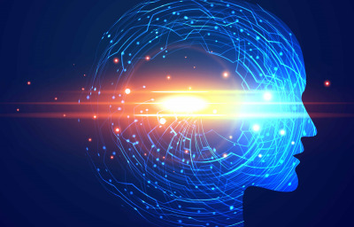 Futuristic artificial intelligence face technology background