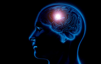 3d male medical figure with brain highlighted