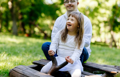 People with down syndrome happy outdoors
