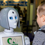 lively and interesting conversation between a child and a robot