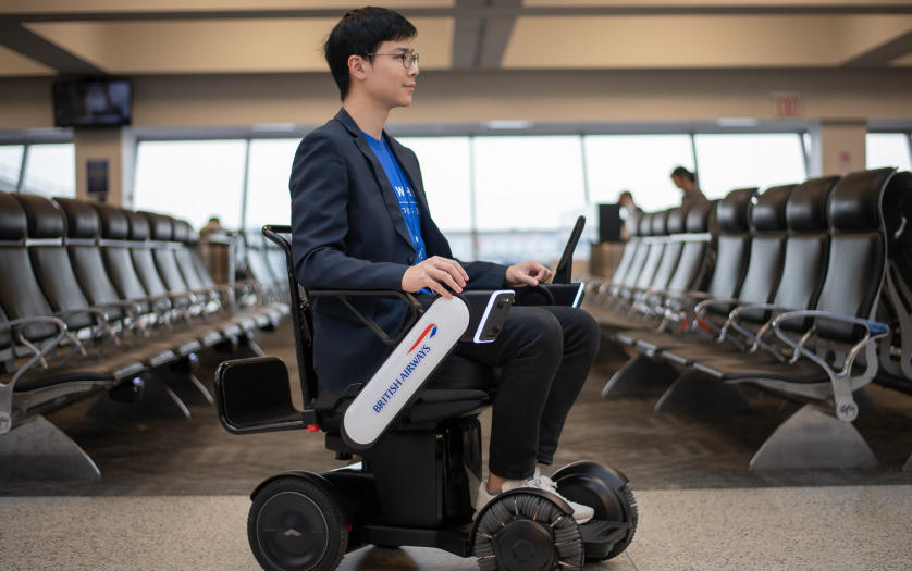 a passenger using the wheelchair at airport