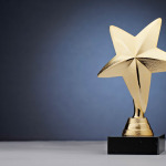 Shiny star statue award made of gold