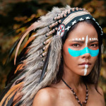 Beautiful woman wearing headdress feathers