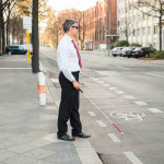 Blind Man Crossing Road Holding white cane