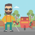 Robot assistant helping blind man illustration
