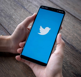 Smartphone with twitter logo on screen