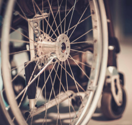 Close-up view of a wheelchair