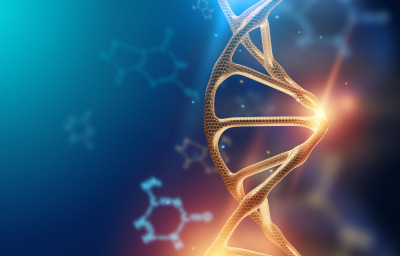 Creative background, dna structure, dna molecule on a blue background