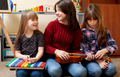 Front view of kids playing together