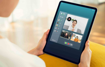 person making video call meeting to family