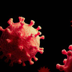 Image of Flu COVID-19 virus cell under the microscope on the blood