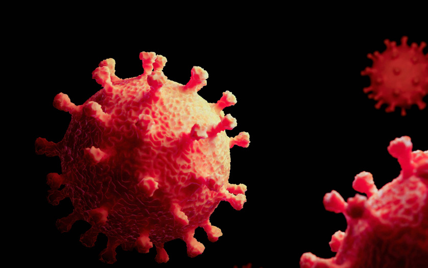 Image of Flu COVID-19 virus cell under the microscope on the blood