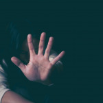 Stop sexual violence against women, woman hand