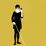 blind woman using smartphone vector