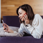 Woman making a video call from her phone