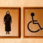 Public restroom signs with a disabled access symbol
