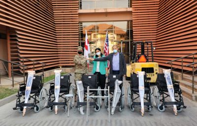 US Embassy staff with walking aids