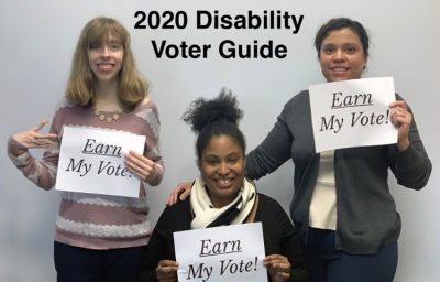 Three RespectAbility team members holding up signs that say 
