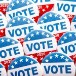 Presidential election buttons with US flag and text