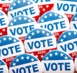 Presidential election buttons with US flag and text