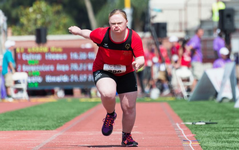 Agnes Wessalowski of Germany competes in long jumping at the Special Olympics World Games