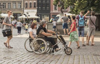 two wheelchair users outdoor
