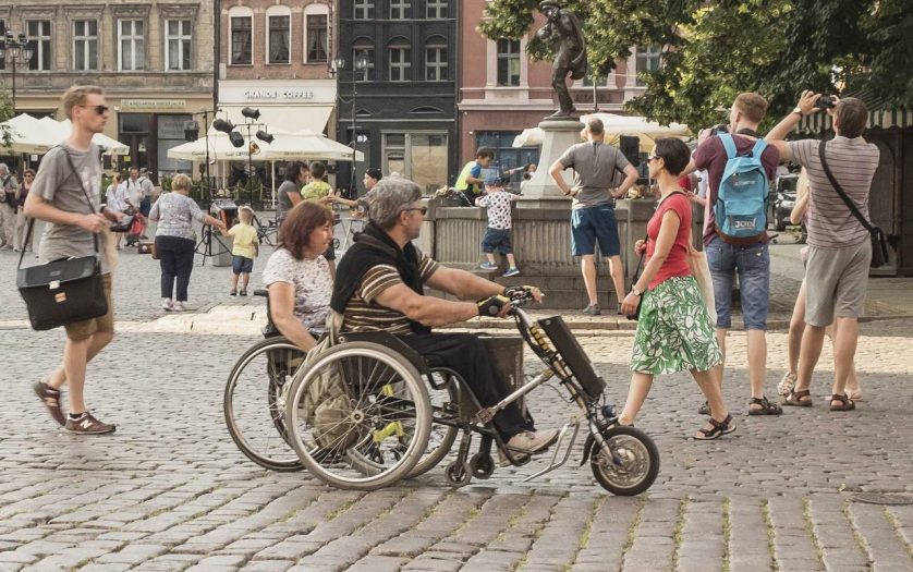 two wheelchair users outdoor