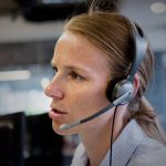 female support phone operator with headset