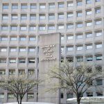Department of Housing and Urban Development in downtown with closeup of sign and building windows