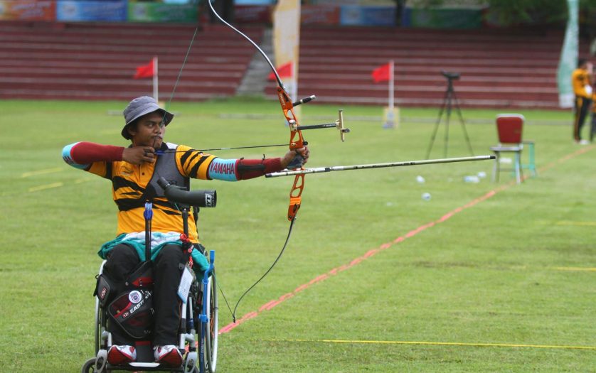 wheelchair archery athlete, compete at asian paragames held in Solo, central java, indonesia