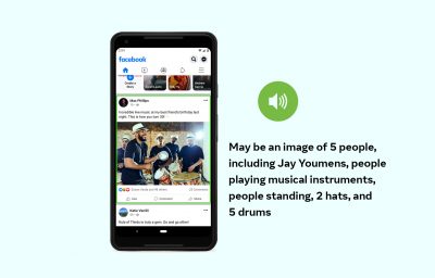 Facebook news feed in mobile device, describing image