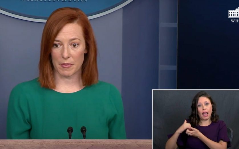 White House press secretary Jen Psaki speaks during a press briefing at the White House with ASL, YouTube