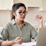 woman watching webinar