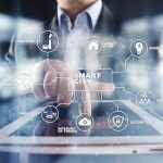 Smart city. IOT, innovation and automation concept on virtual screen