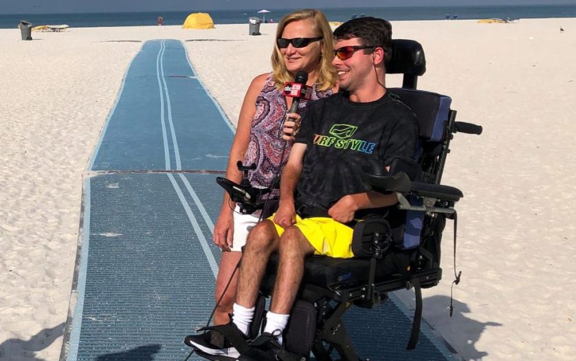 Andrew Brettner models in Surf Style clothing on the mobility mat