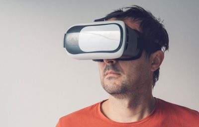 Man with virtual reality goggles.