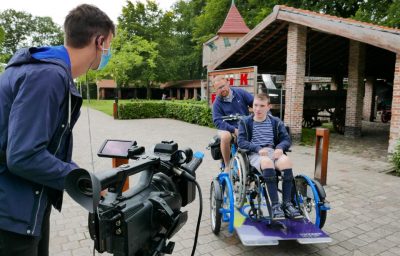 A wheelchair platform bike.