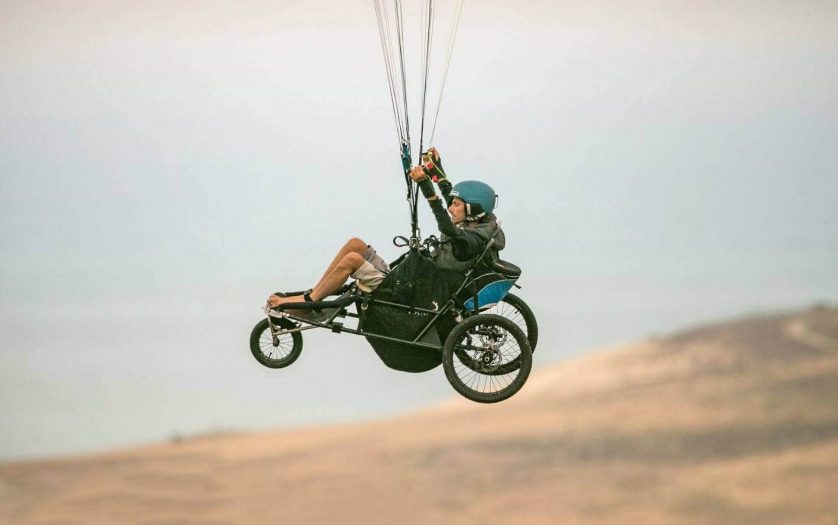 Paraglider Jezza Williams enjoys the freedom of a powered paraglider with a parachute