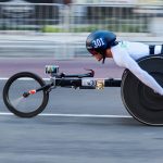 Racing in a wheelchair during the New York Marathon