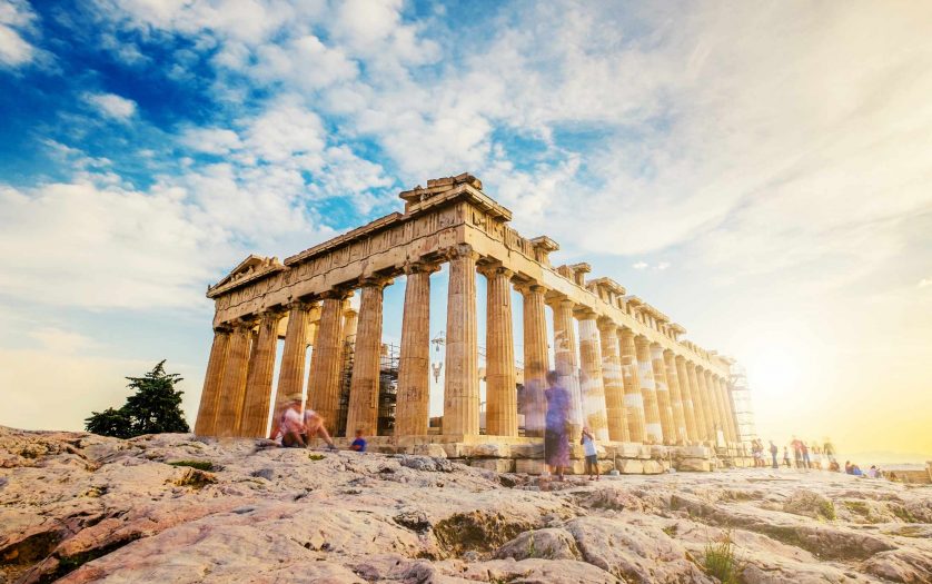 Panoramic view of the parthenon at sunset, acropolis, athens