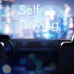 Self driving or autonomous car concept with graphic display in 3d rendering car