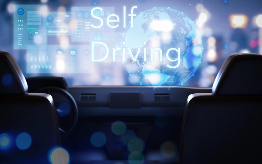 Self driving or autonomous car concept with graphic display in 3d rendering car
