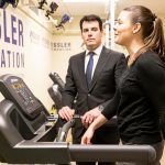Dr. Brian Sandroff monitors a research participant in an MS exercise study at Kessler Foundation.