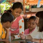 Teacher with students studying