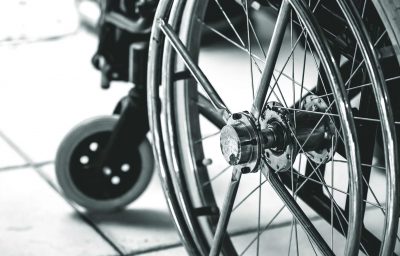 wheelchair in black and white closeup