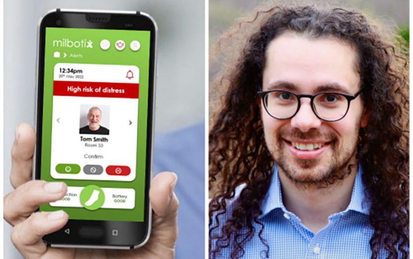 Left: The display that carers will see in the Milbotix app. Right: Milbotix founder and CEO Dr Zeke Steer
