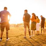people in park at sunset
