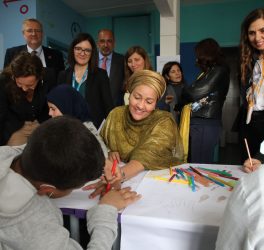 UN Deputy Secretary-General Amina Mohammed meets young people at a UNICEF-supported drop-in centre for street children in Beirut, Lebanon.